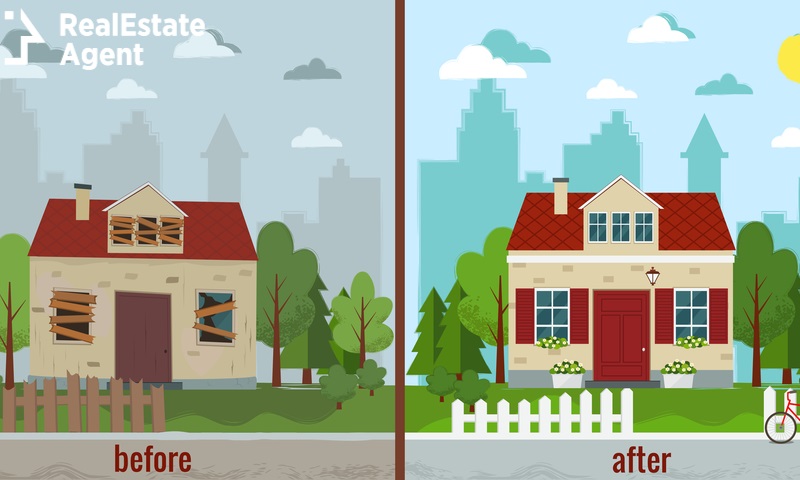 home before and after reparation illustration