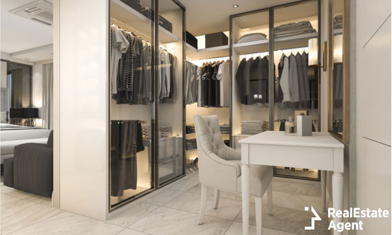 3d rendering white walk closet