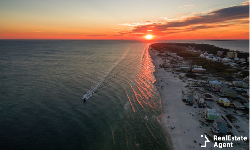 beautiful ocean sunset aerial view of gulf shores