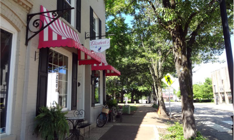 north carolina shops line the sidewalks of downtown cary