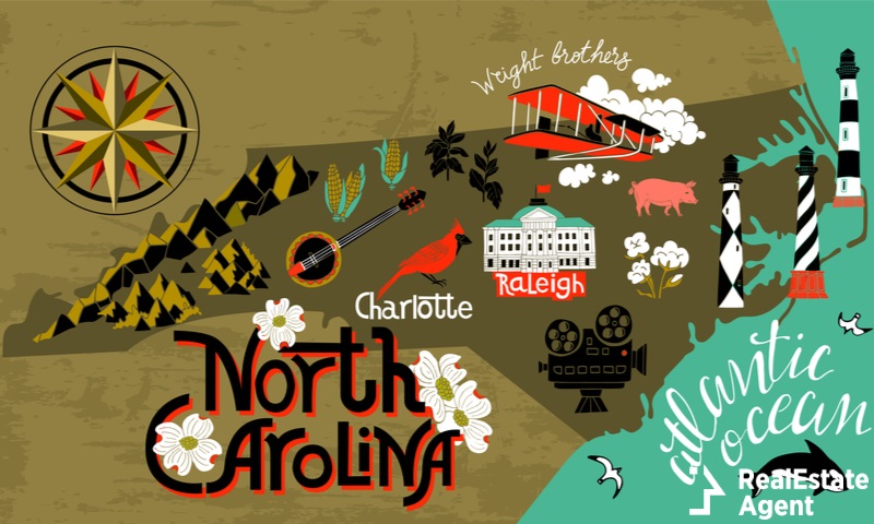 illustrated map of north carolina usa