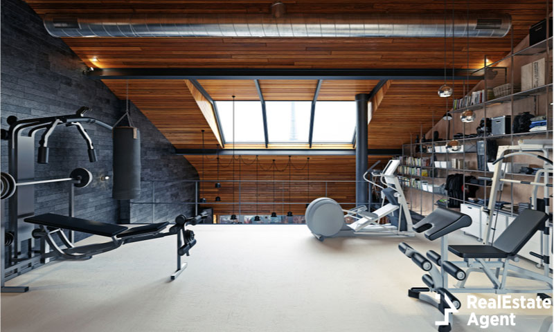 home gym room 3d rendering