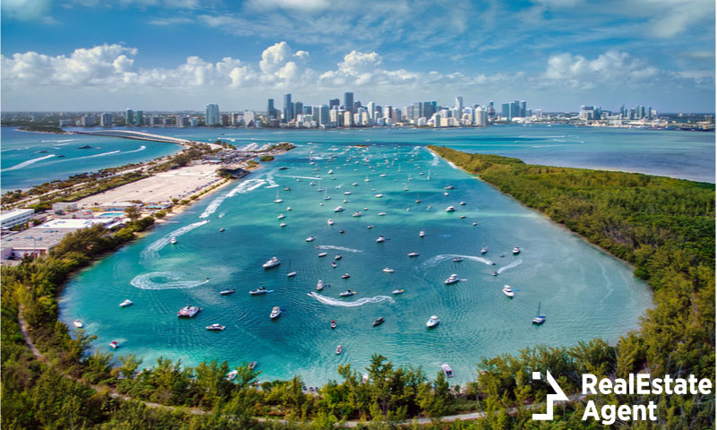 aerial view of biscayne bay miami