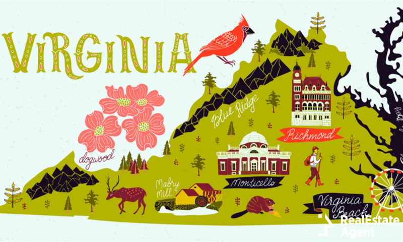 illustrated map with virginia
