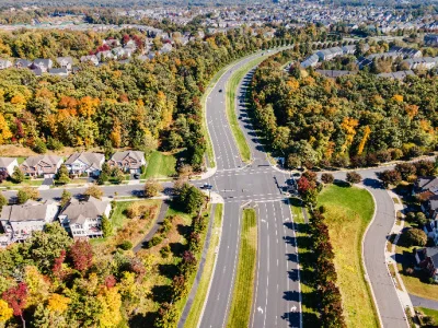 aerial view houses small town