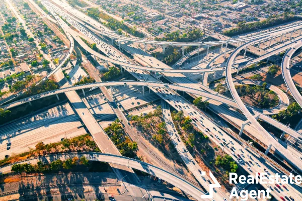 aerial view massive highway intersection