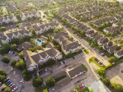 aerial view multilevel apartment building