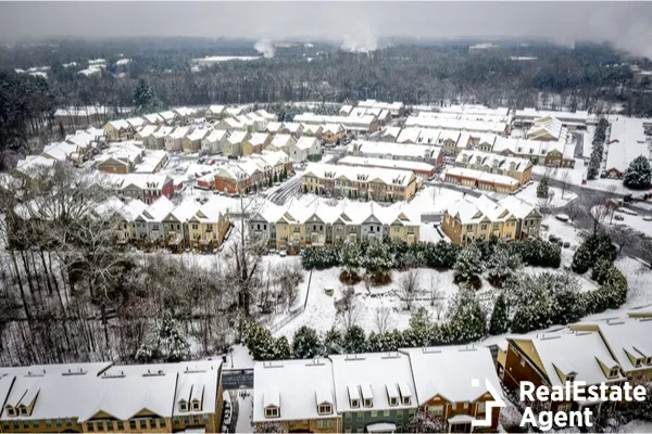 aerial view of alpharetta suburbs in the winter