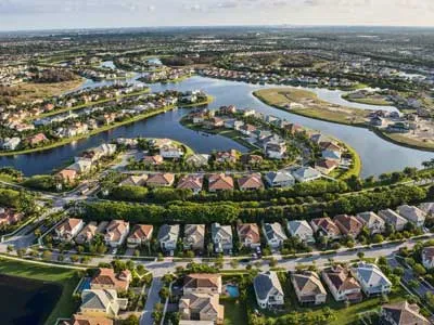 aerial view south florida suburban neighbourhood