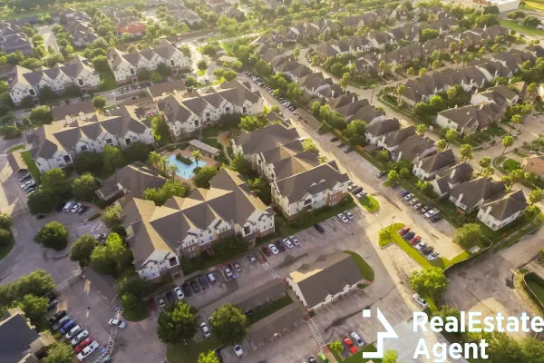 aerial view of multilevel apartment building