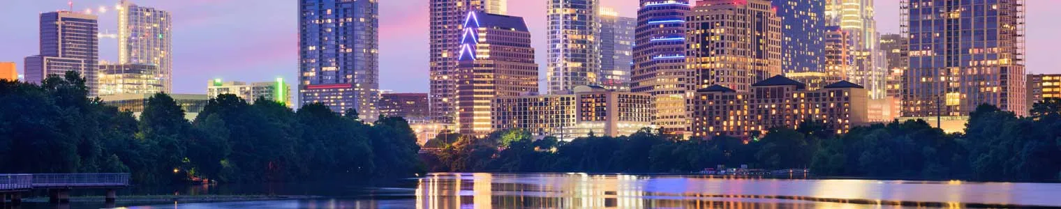 austin texas downtown skyline view with the beautiful skyscrapes at sunset from the Colorado river