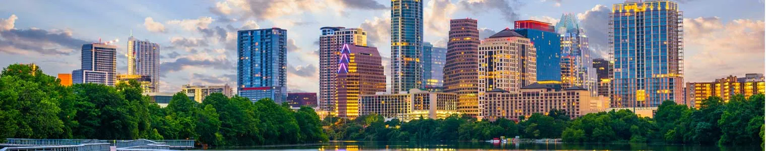 austin texas downtown skyline view over the colorado river