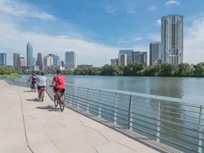 austing Texas people biking along the Colorado river