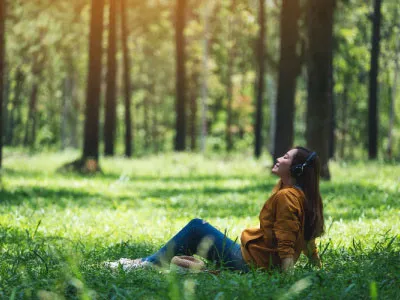 beautiful young asian woman in the forest