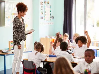 female teacher digital tablet