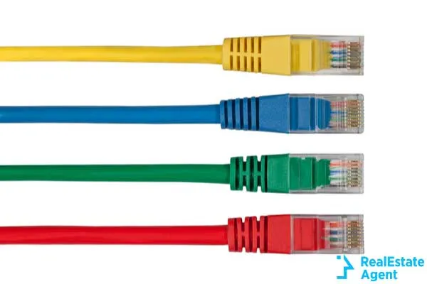 four multi colored network cables