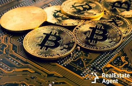 golden bitcoins on mainboard