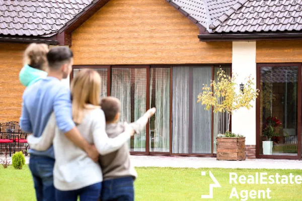 happy family standing courtyard