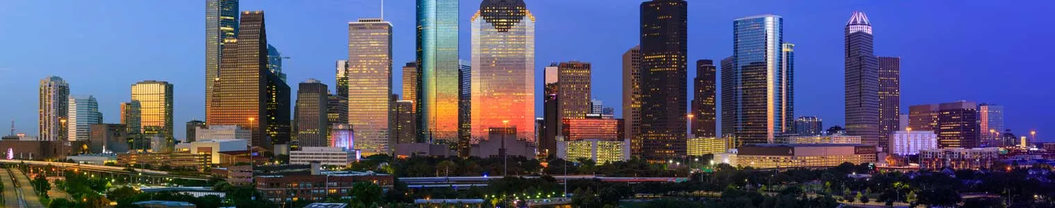 houston texas skyline at sunset