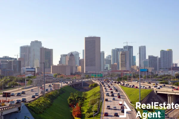 miami skyline morning rush hour