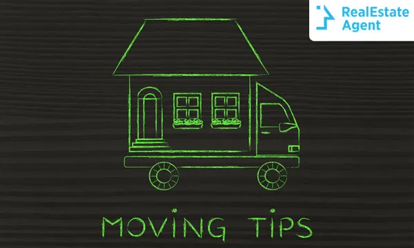 a drawing of a house carried by a truck with moving tips written at the bottom