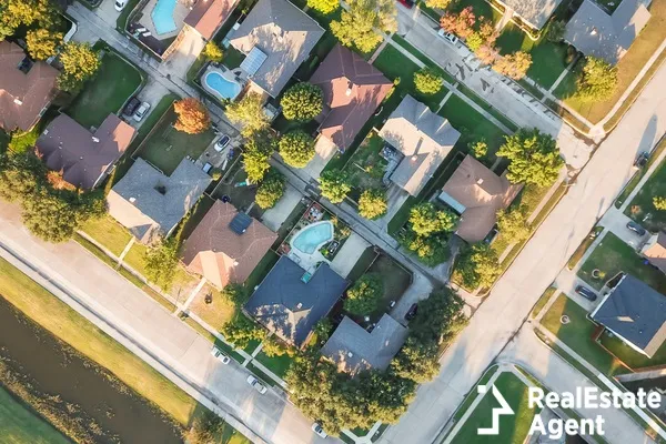 panorama aerial view of residential homes