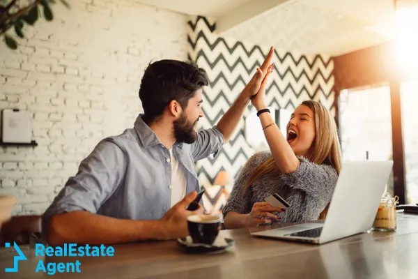 portrait of young excited couple