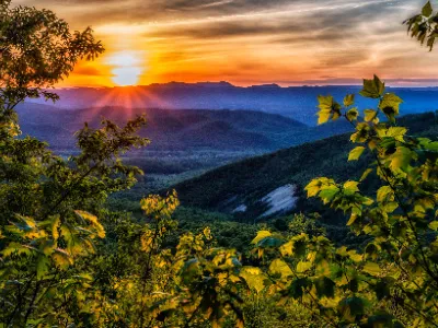 sun sunset sprin among blue ridge