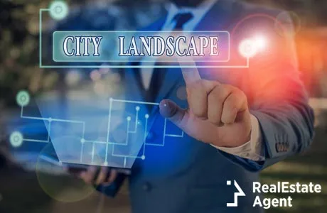 written text city landscape for business