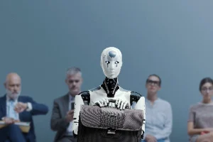 business people humanoi ai robot sitting