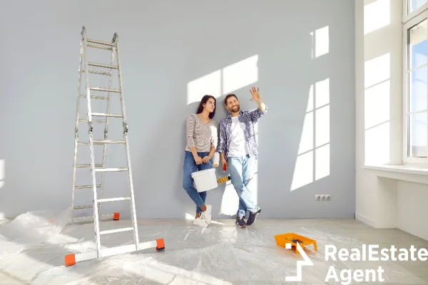 young family couple doing renovations home