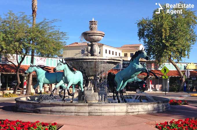 Bronze Horse Fountain in Old Town Scottsdale Arizona