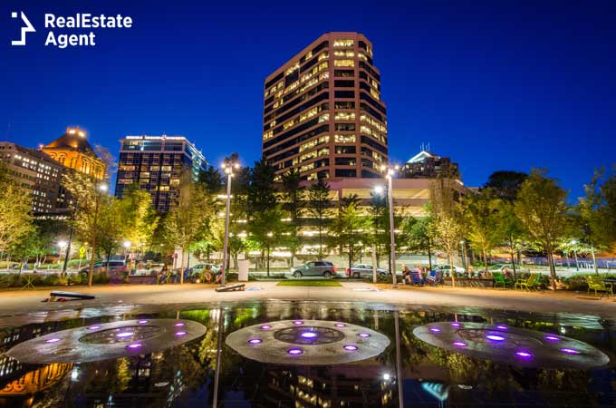 Greensboro NC downtown view at night