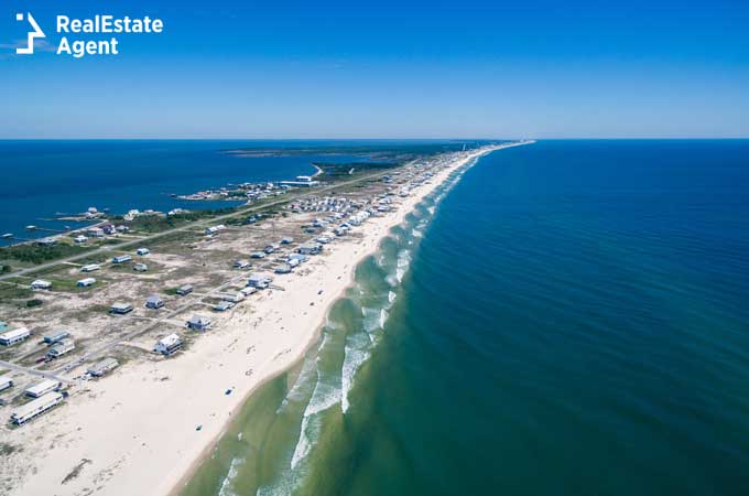 Drone aerial view of Gulf Shores Alabama beach