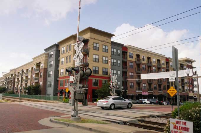 downtown railroad crossing in Plano TX