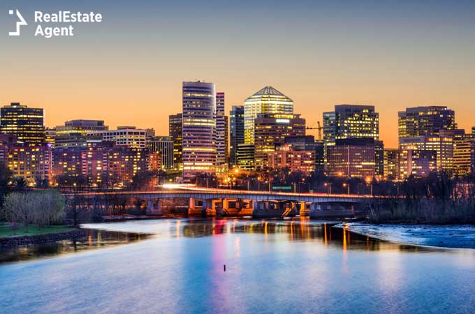 Rosslyn Arlington Virginia USA skyline on the Potomac River