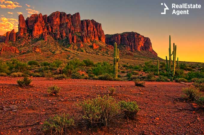 Sunset view of the desert and mountains Scottsdale AZ 