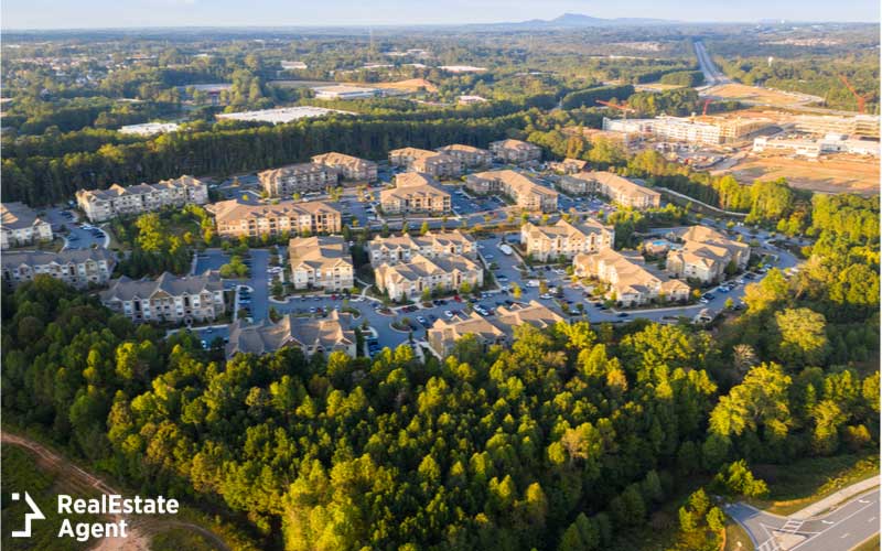 aerial view of alpharetta suburban