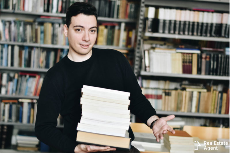 student with books